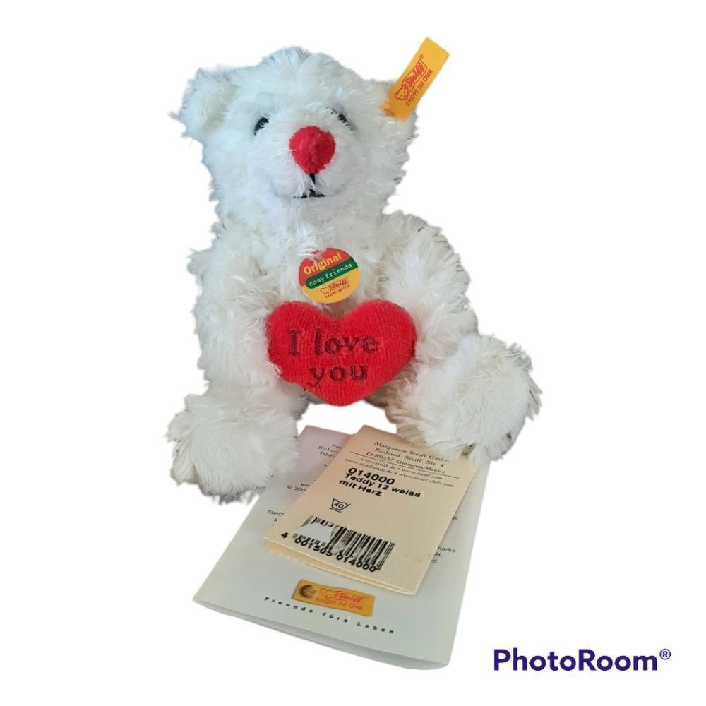 STEIFF VALENTINE BEAR COSY FRIENDS WITH RED HEART I LOVE YOU 014017